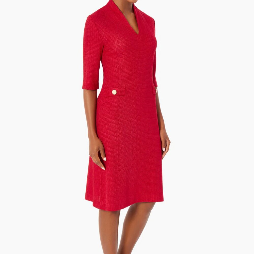 NWT Misook Red V-Neck Textured Knit Flare Dress Rouge XL 16, 18